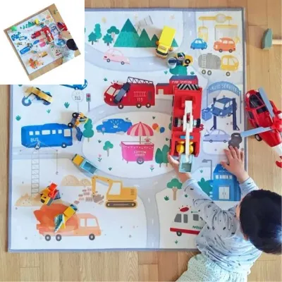 카시티 밍글러그 워셔블 방수 놀이매트 90x90cm 도로놀이매트 자동차도로놀이 도로매트 자동차도로매트