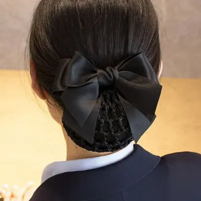 망사리본 헤어핀 블랙 단정형 올림머리 여성용