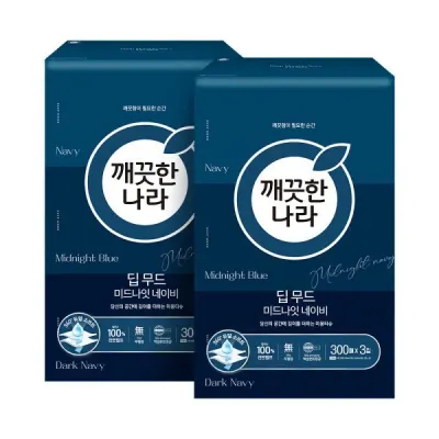 깨끗한나라 딥무드 미용티슈 미드나잇 네이비 300매 3입 2팩