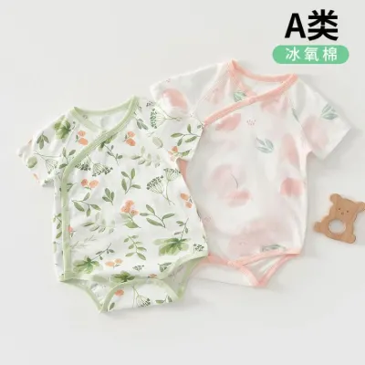 아기반팔바디수트 A급 아기 바디수트 여름용 얇은 신생아 순면 반팔 전면 일체형 아기 옷 여
