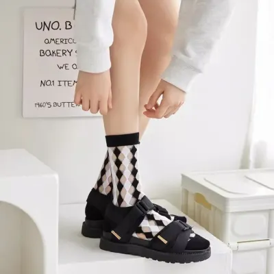 프롬아떼 여름양말 시스루양말 레이스양말 망사양말 꽃무늬 블랙 예쁜양말 패션양말 데일리 양말 체스