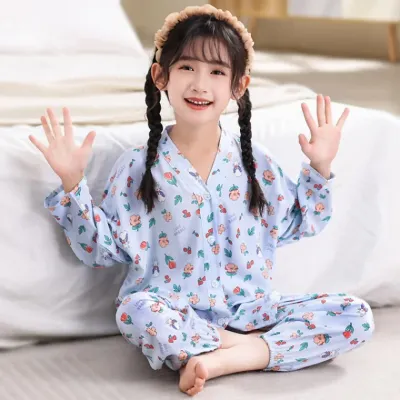 아동잠옷 새로운 봄과 여름 어린이용 면과 실크 가디건과 파자마 세트 긴팔 라운지웨어 남아 90