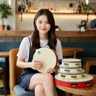 성인용 탬버린 7-10인치 키밍 무용 악기 발레 연습용 레드와 베이지 컬러 선택 가능