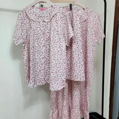 면 국산 반팔 잠옷세트 여름 반팔 잠옷 원피스 이지웨어 원피스