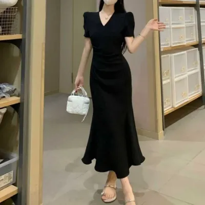 원피스 퍼프소매 슬림핏 머메이드