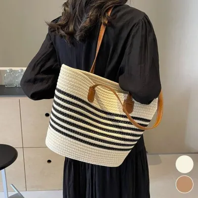 여성 여름 스트라이프 라탄 대용량 숄더백