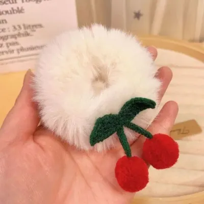 헤어밴드 헤어 가을 체리 머리끈 여성 헤어밴드 헤어끈 곱창밴드 은창눈꽃 뽀송 머리끈 헤어슈슈 겨울