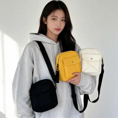 캔버스 크로스백 미니 숄더 가방 데일리룩 여행 스타일 3color