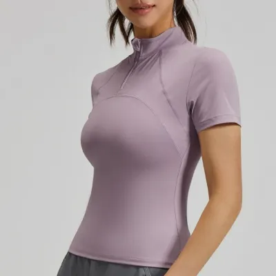 여성 반집업 카라 메쉬 반팔 스포츠 요가복 상의 여자 반팔티 헬스복 기능성 티셔츠