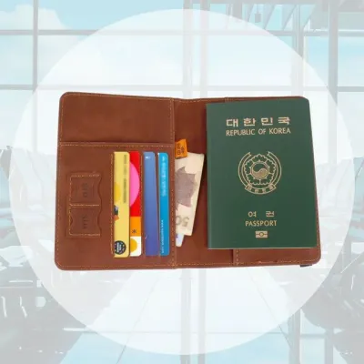 기본 가죽 트레블월렛 갈색 케이스 해외여행 여권