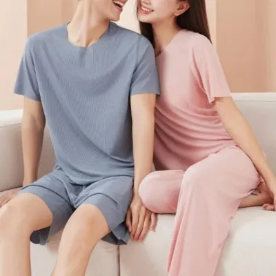 커플 여름 파자마 홈웨어 상하세트 냉감 반팔 잠옷