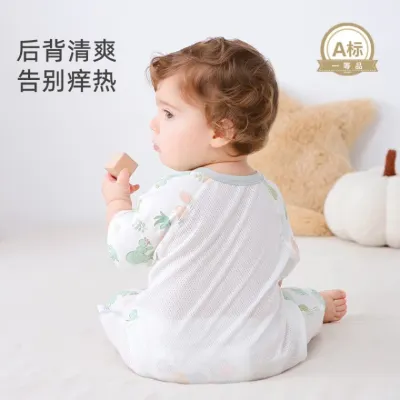 바디수트 [대량 판매] 등판 메시 원피스형 아기 바디수트 여름용 잠옷 순면 해이 옷 기어