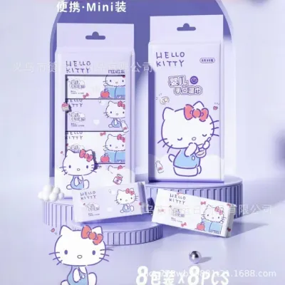 kt 고양이 물티슈 캐릭터 귀여운 휴대용 휴대용 물티슈 미니 어린이 물티슈 얼굴 닦기 파우치 물티슈