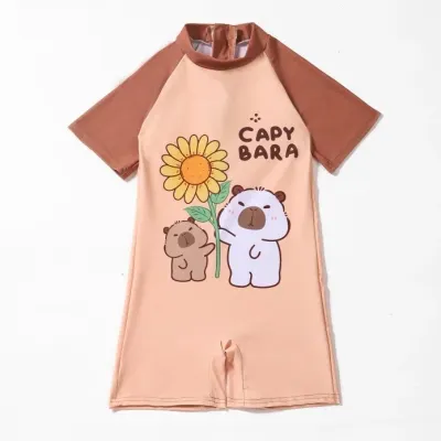 돌아기수영복남아 만화 귀여운 카피바라 아동용 수영복 일체형 중소아용 반팔 수영복 아기 남아