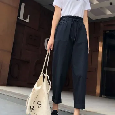봄 여름 롤업 여성 밴딩 포켓 포인트 배기 바지 허리밴딩바지 여름바지