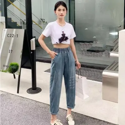 밴딩 데님 팬츠 여름 청바지 와이드 면바지
