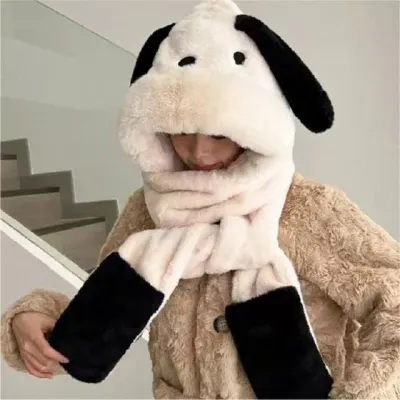 바라클라바 털모자 목도리 강아지 귀 디자인 방한 모자