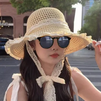 사랑스러운 여름 밀짚 레이스 모자 악세서리 레이스 햇빛차단 썸머