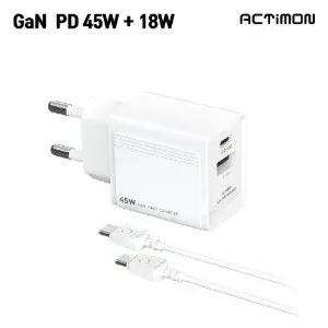엑티몬 가정용 PD 45W 충전기 (C+USB 포트) (C to C) A-PD45W-CU