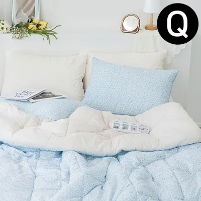 해피니 러블리 데이지 차렵이불 베개커버세트 퀸 Q (블루) (베개솜 별매)