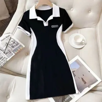 여성 미니 원피스 배색 카라 디자인 여름 데일리룩 스커트