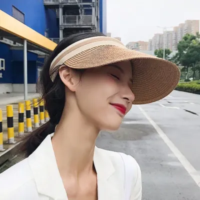 라탄 썬캡 여성 여름 챙넓은 리프 모자 자외선차단