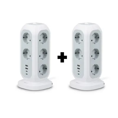 고용량 멀티탭 1+1 타워형 스탠드형 4000W 15구(USB-A타입 USB-C타입 포함)