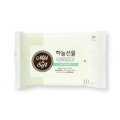 하늘선물물티슈(10매 리필) 휴대용 소형 파우치형 아기 유아 판촉 홍보