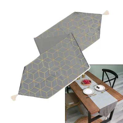 패턴 테이블러너 분위기 홈파티 식탁보 매트 골드 태슬 180x35 그레이 인테리어 체크 식탁매트