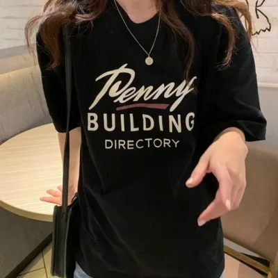 박스티 오버핏 레터링 여성 반팔 레트로 penny 티셔츠 여성반팔 반팔티