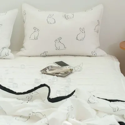 먼지없는 토끼패턴 듀라론 냉감 이불베개세트 Q 알러지케어 여름 침구