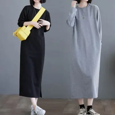맨투맨 원피스 긴팔 무지 데일리 롱원피스 양포켓 베이직 핏