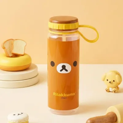 캐릭터 물통 리락쿠마 핸들 물통 500ml (얼굴) 브라운 보틀 휴대용 데일리 야외