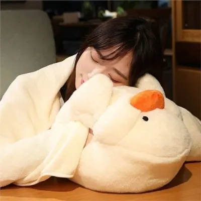 오리 인형 담요 오리 낮잠 베개 담요 애착 쿠션 무릎 동물 부드러운 어린이집 사무실 낮잠용 귀여운 책상