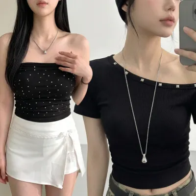 티어드롭목걸이 물방울 써지컬 체인 실버 롱 짧은줄