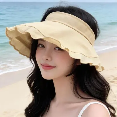 린넨 와이드 선캡 자외선차단 비치모자 여름 썬캡 휴가 여행 아이템