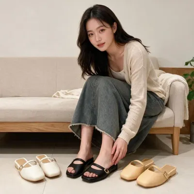 뮬 슬리퍼 샌들 쿠션 플랫 8837 발편한 여름 데일리 외출 실내화 신발