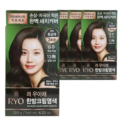 려 우아채 한방 새치 크림 염색약 3N 흑갈색 4개