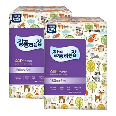 잘풀리는집 미용티슈 각티슈 180매 6입 2팩(무향)