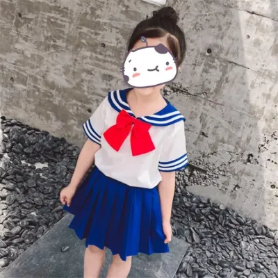 아기마린룩 여름의상 학생출연복 소녀마린 주름 스커트 반팔 세일러워너 아이스 문 키즈 스커트