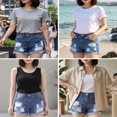 롤업 스타일 썸머 스크래치 데님 핫팬츠 청 숏팬츠