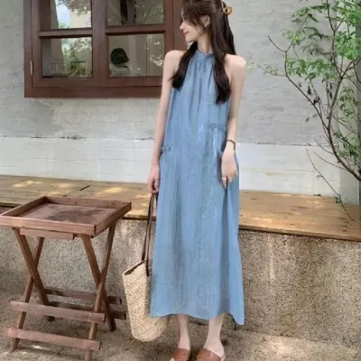 민소매 홀터넥 원피스 비치 캐주얼 해변원 뷔스티에 여름