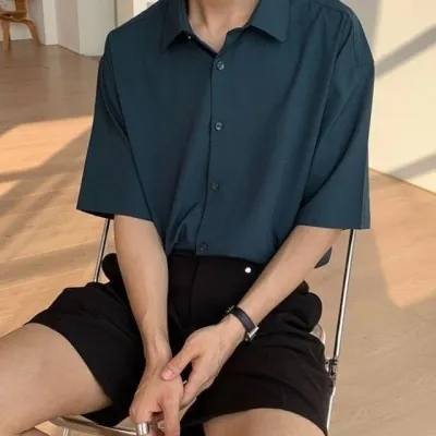 남성 쿨 반팔 셔츠 오버핏 여름 티셔츠