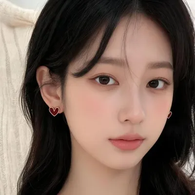 여성 귀걸이 하트 스터드 1쌍 데일리 포인트 주얼리 귀 장식 악세사리 레드