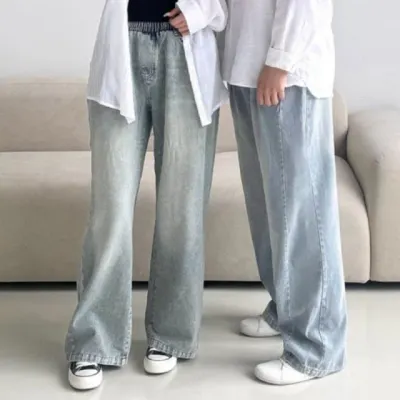 청바지 와이드 밴딩 팬츠 남녀공용 사이드턱 데님 팬츠