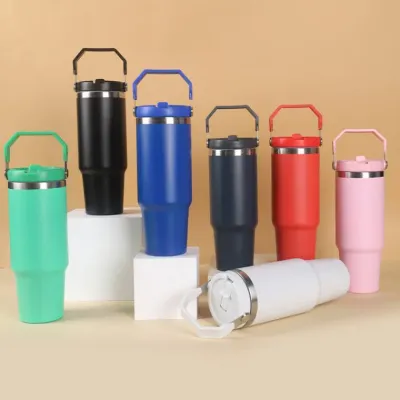 [304 스텐 고급 소재]핸들 텀블러 이중진공 보온 보냉 스텐텀블러 인쇄가능 900ml 스텐텀블러
