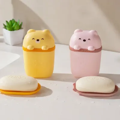[큰손할인] 곰돌이비누통 비눗갑 홀더 받침대 케이스 귀여운 휴대 샴푸바 물빠짐 여행 헬스장 수영장 캠핑