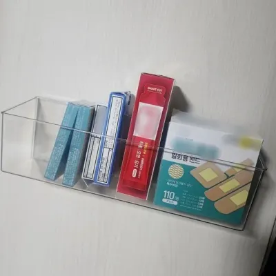 소품 정리 무타공 접착식 투명 보관함 대 케이스 트레이 수납 진열 부착식 벽걸이 정리함 탕비실 케이스