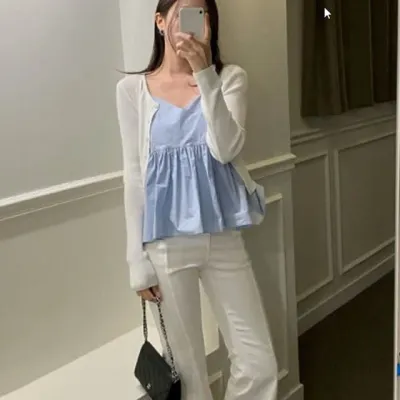 프릴 블라우스 끈나시 뷔스티에 나시티 여성 홈웨어 탑