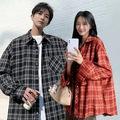 타탄 체크셔츠 남녀공용 긴팔 오버핏 남방 간절기 아우터 셔츠자켓